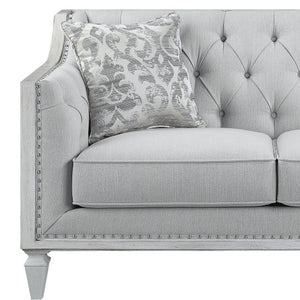 Homeroots 61" Light Gray And Off White Loveseat And Toss Pillows   515731