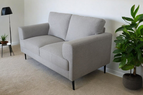 HomeRoots 61" Light Gray Linen Loveseat - Modern Comfort with Black Legs, Perfect for Cozy Living Spaces & Apartments 515733