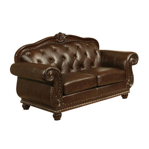 HomeRoots 70" Espresso Faux Leather Loveseat with Black Nailhead Trim - Stylish Comfort for Any Space 515738