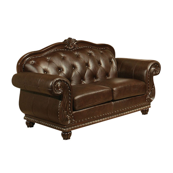 HomeRoots 70" Espresso Faux Leather Loveseat with Black Nailhead Trim - Stylish Comfort for Any Space 515738