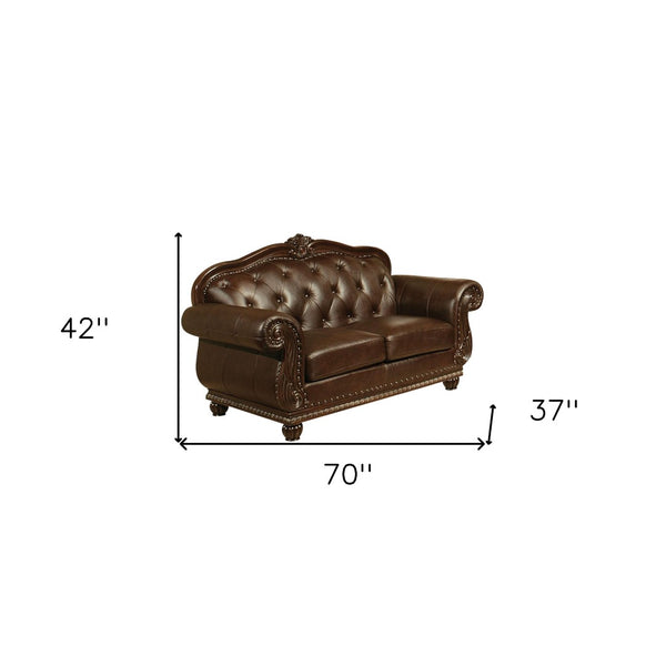 HomeRoots 70" Espresso Faux Leather Loveseat with Black Nailhead Trim - Stylish Comfort for Any Space 515738