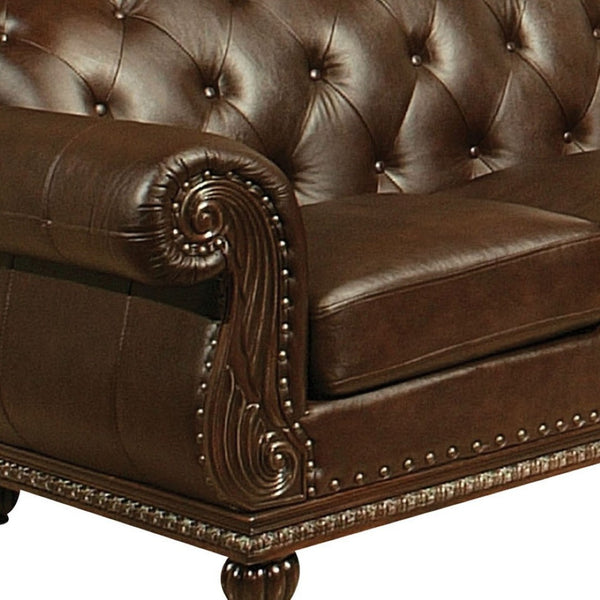 HomeRoots 70" Espresso Faux Leather Loveseat with Black Nailhead Trim - Stylish Comfort for Any Space 515738