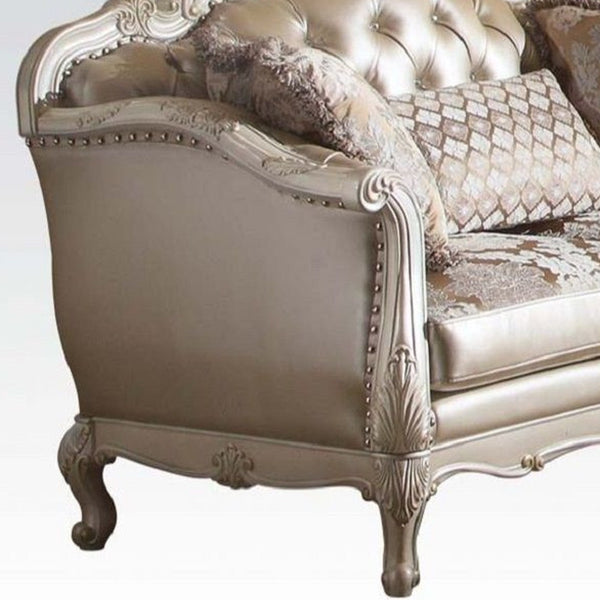 Homeroots 63" Pearl Faux Leather Curved Loveseat And Toss Pillows   515740