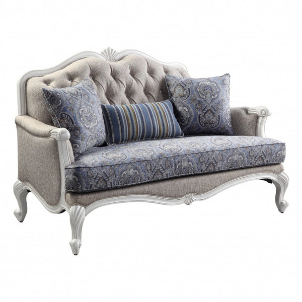 HomeRoots 64" Beige 100% Linen Love Seat with White Legs - Stylish Comfort for Modern Living Spaces & Guests 515742