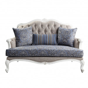 HomeRoots 64" Beige 100% Linen Love Seat with White Legs - Stylish Comfort for Modern Living Spaces & Guests 515742