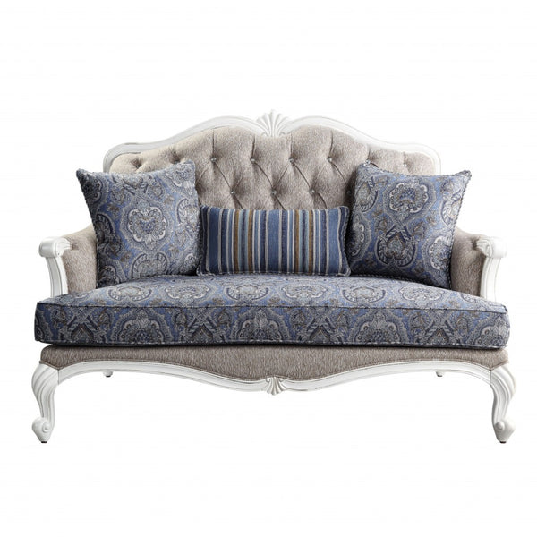 HomeRoots 64" Beige 100% Linen Love Seat with White Legs - Stylish Comfort for Modern Living Spaces & Guests 515742