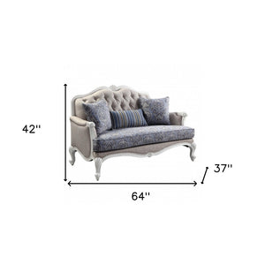 HomeRoots 64" Beige 100% Linen Love Seat with White Legs - Stylish Comfort for Modern Living Spaces & Guests 515742