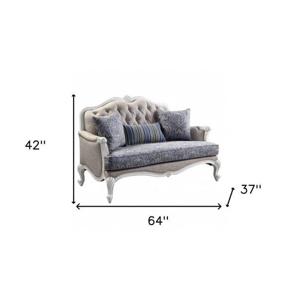 HomeRoots 64" Beige 100% Linen Love Seat with White Legs - Stylish Comfort for Modern Living Spaces & Guests 515742