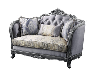 Homeroots 65" Gray And Platinum Silk Blend Loveseat And Toss Pillows   515745