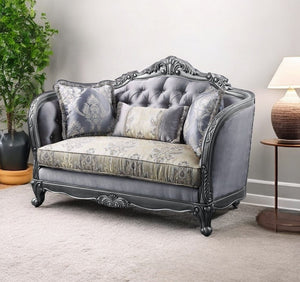 Homeroots 65" Gray And Platinum Silk Blend Loveseat And Toss Pillows   515745
