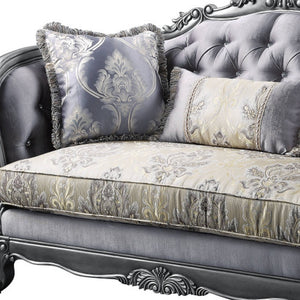 Homeroots 65" Gray And Platinum Silk Blend Loveseat And Toss Pillows   515745