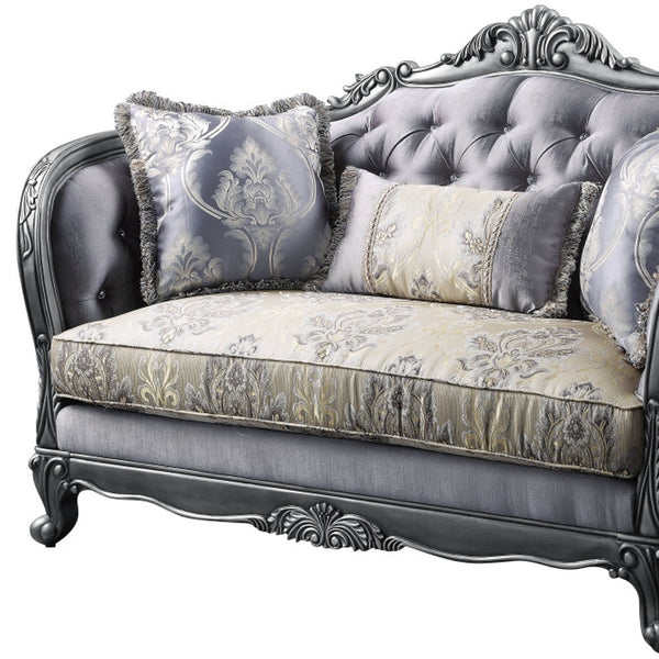 Homeroots 65" Gray And Platinum Silk Blend Loveseat And Toss Pillows   515745
