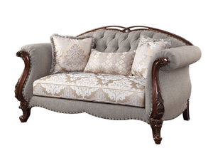 HomeRoots 72" Elegant Beige & Dark Brown Linen Loveseat with Toss Pillows - Comfort & Style for Any Space 515746