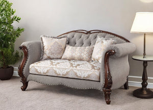 HomeRoots 72" Elegant Beige & Dark Brown Linen Loveseat with Toss Pillows - Comfort & Style for Any Space 515746