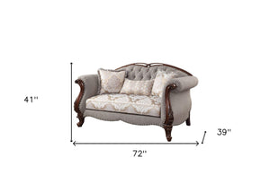 HomeRoots 72" Elegant Beige & Dark Brown Linen Loveseat with Toss Pillows - Comfort & Style for Any Space 515746