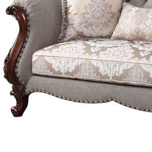 HomeRoots 72" Elegant Beige & Dark Brown Linen Loveseat with Toss Pillows - Comfort & Style for Any Space 515746
