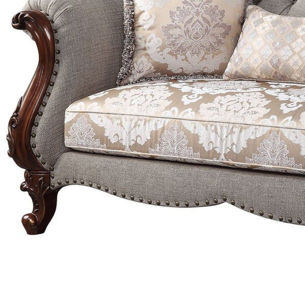 HomeRoots 72" Elegant Beige & Dark Brown Linen Loveseat with Toss Pillows - Comfort & Style for Any Space 515746