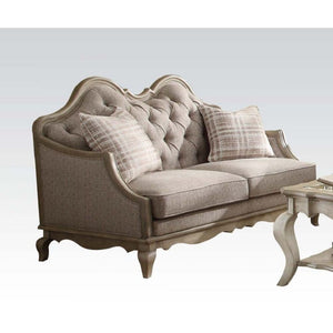 HomeRoots 62" Beige and Brown Linen Loveseat with Toss Pillows - Elegant, Comfortable Seating for Any Space 515747
