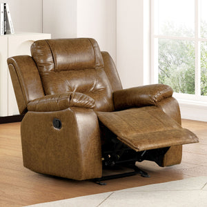 English Elm High Ezekius Manual Recliner with Pillow Top Arms and Leatherette Upholstery for Cozy Living Spaces Brown 31 L x 40 W x 27 H B2741P385039