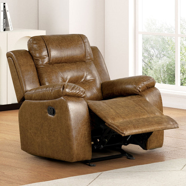 English Elm High Ezekius Manual Recliner with Pillow Top Arms and Leatherette Upholstery for Cozy Living Spaces Brown 31 L x 40 W x 27 H B2741P385039