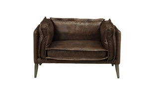 Homeroots 47" Distress Chocolate Top Grain Leather And Black Chair And A Half   515750