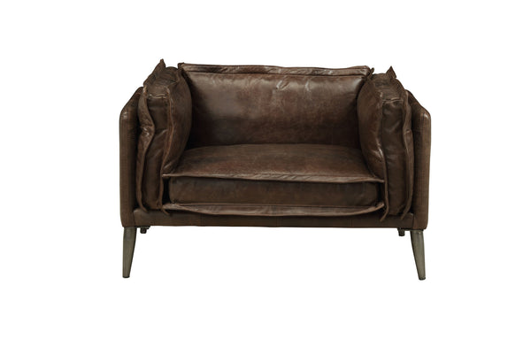 Homeroots 47" Distress Chocolate Top Grain Leather And Black Chair And A Half   515750