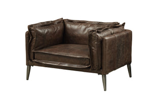 Homeroots 47" Distress Chocolate Top Grain Leather And Black Chair And A Half   515750