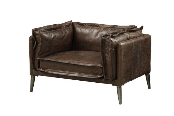 Homeroots 47" Distress Chocolate Top Grain Leather And Black Chair And A Half   515750