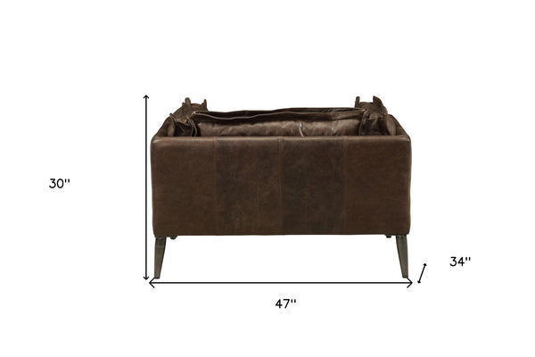 Homeroots 47" Distress Chocolate Top Grain Leather And Black Chair And A Half   515750
