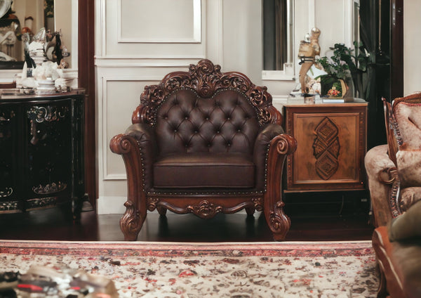 Homeroots 48" Dark Brown Faux Leather Tufted Club Chair   515757