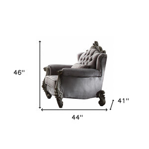 Homeroots 44" Gray And Platinum Velvet Floral Tufted Club Chair   515758