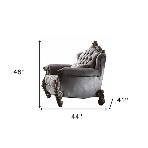 Homeroots 44" Gray And Platinum Velvet Floral Tufted Club Chair   515758