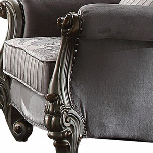 Homeroots 44" Gray And Platinum Velvet Floral Tufted Club Chair   515758