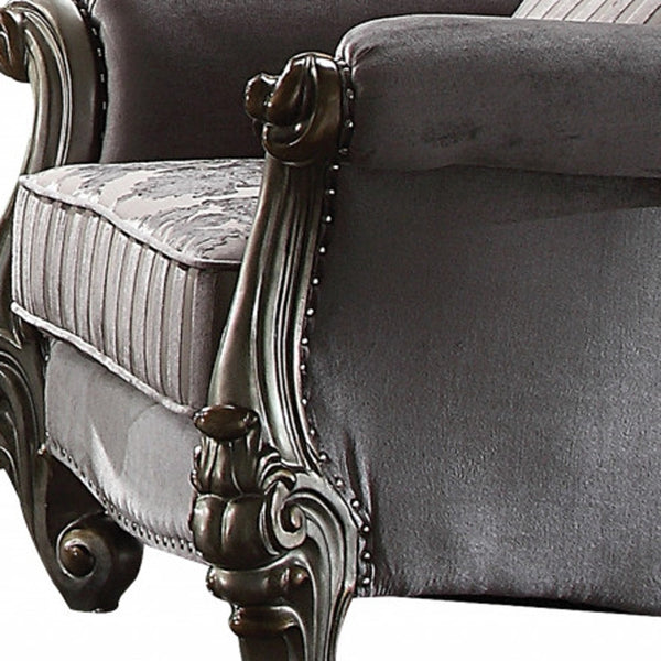 Homeroots 44" Gray And Platinum Velvet Floral Tufted Club Chair   515758