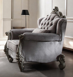 Homeroots 44" Gray And Platinum Velvet Floral Tufted Club Chair   515758