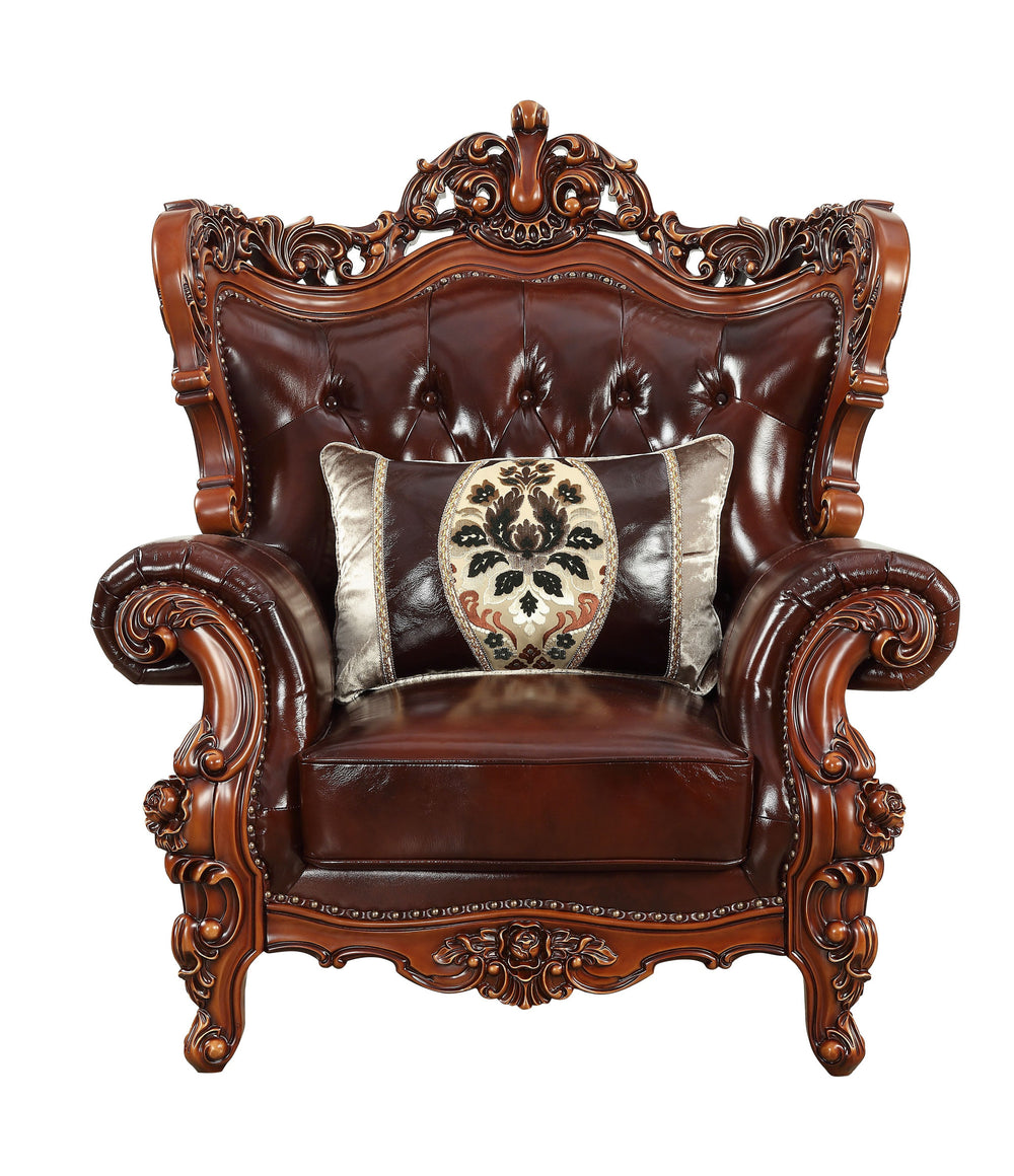 Homeroots 46" Dark Brown And Chocolate Faux Leather Tufted Wingback Chair   515760