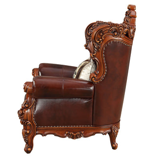 Homeroots 46" Dark Brown And Chocolate Faux Leather Tufted Wingback Chair   515760
