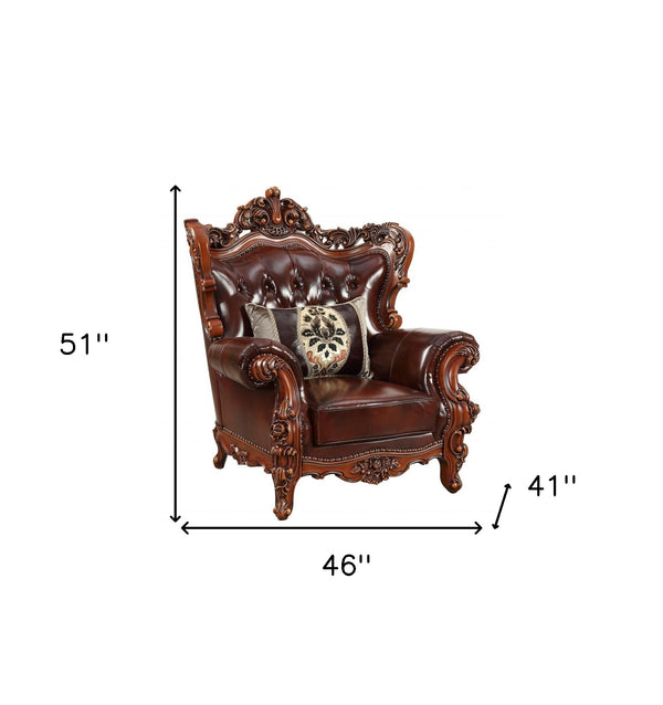 Homeroots 46" Dark Brown And Chocolate Faux Leather Tufted Wingback Chair   515760