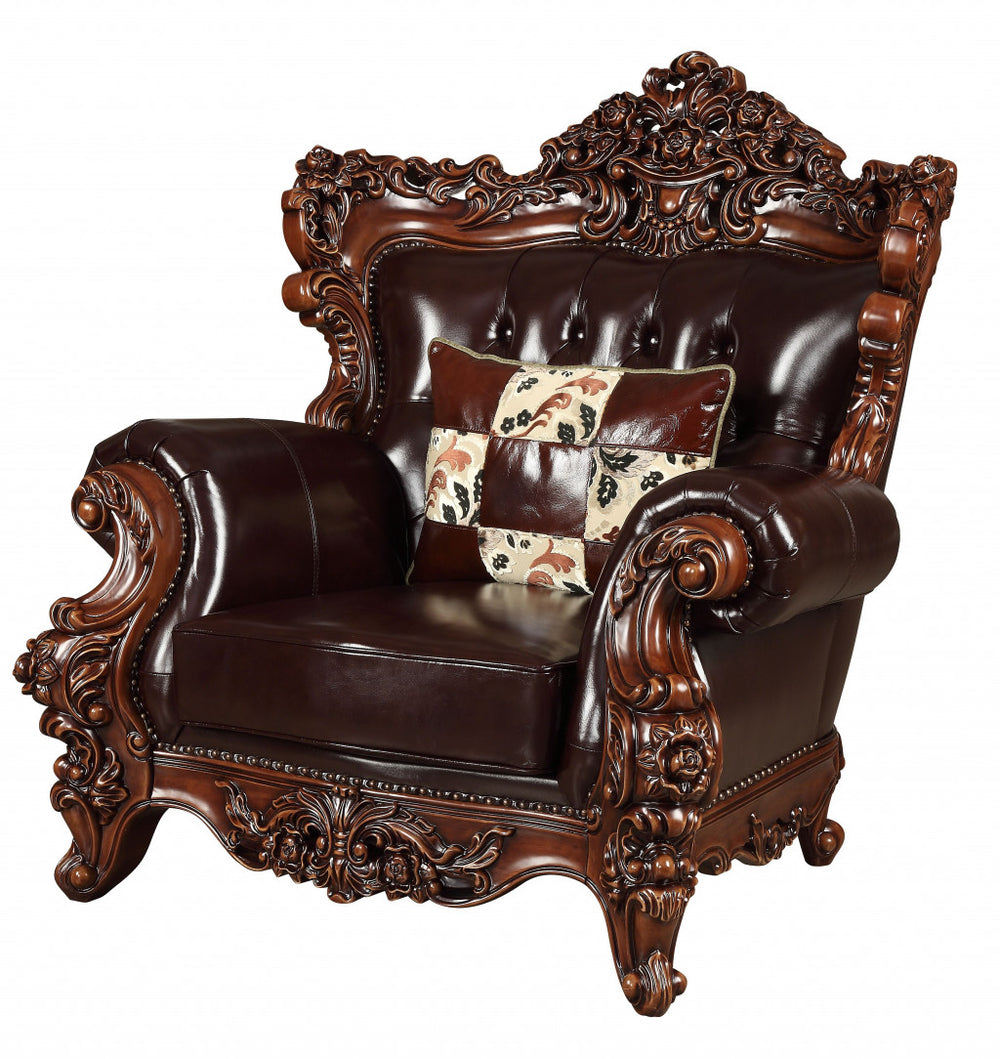 Homeroots 50" Espresso Faux Leather Tufted Wingback Chair   515761