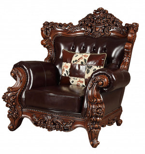 Homeroots 50" Espresso Faux Leather Tufted Wingback Chair   515761