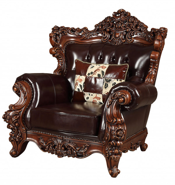 Homeroots 50" Espresso Faux Leather Tufted Wingback Chair   515761