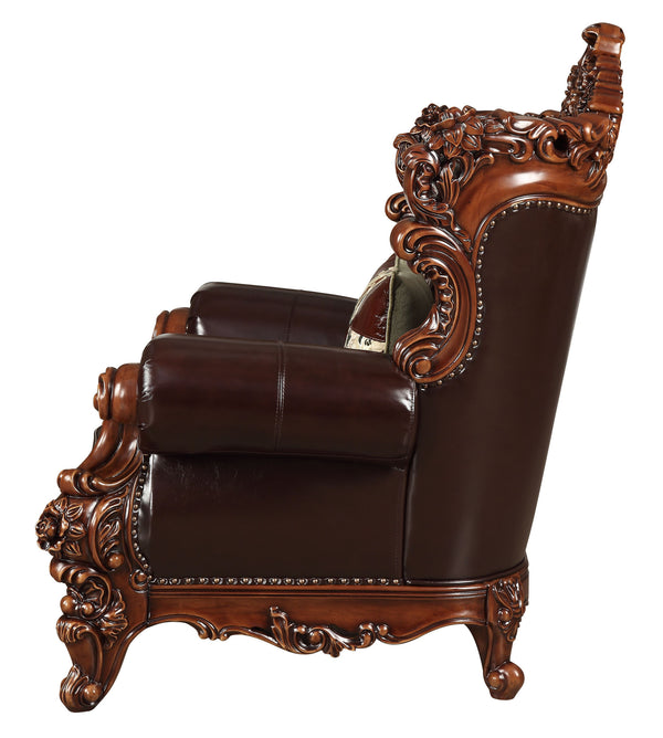 Homeroots 50" Espresso Faux Leather Tufted Wingback Chair   515761