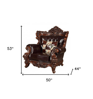 Homeroots 50" Espresso Faux Leather Tufted Wingback Chair   515761