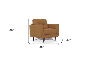 Homeroots 35" Camel Genuine Leather And Black Tufted Arm Chair   515765