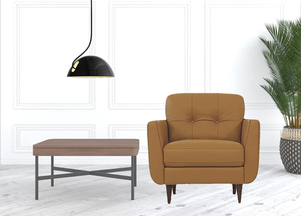 Homeroots 35" Camel Genuine Leather And Black Tufted Arm Chair   515765