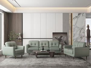 Homeroots 35" Pesto Green Genuine Leather And Black Tufted Arm Chair   515766