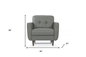 Homeroots 35" Pesto Green Genuine Leather And Black Tufted Arm Chair   515766