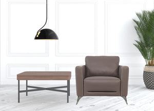 Homeroots 35" Taupe Genuine Leather And Black Arm Chair   515767