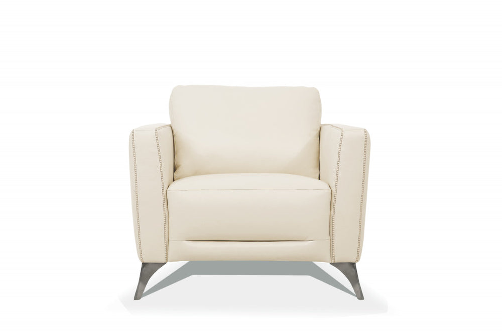 Homeroots 35" Cream Genuine Leather And Black Arm Chair   515768