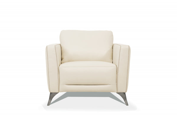 Homeroots 35" Cream Genuine Leather And Black Arm Chair   515768